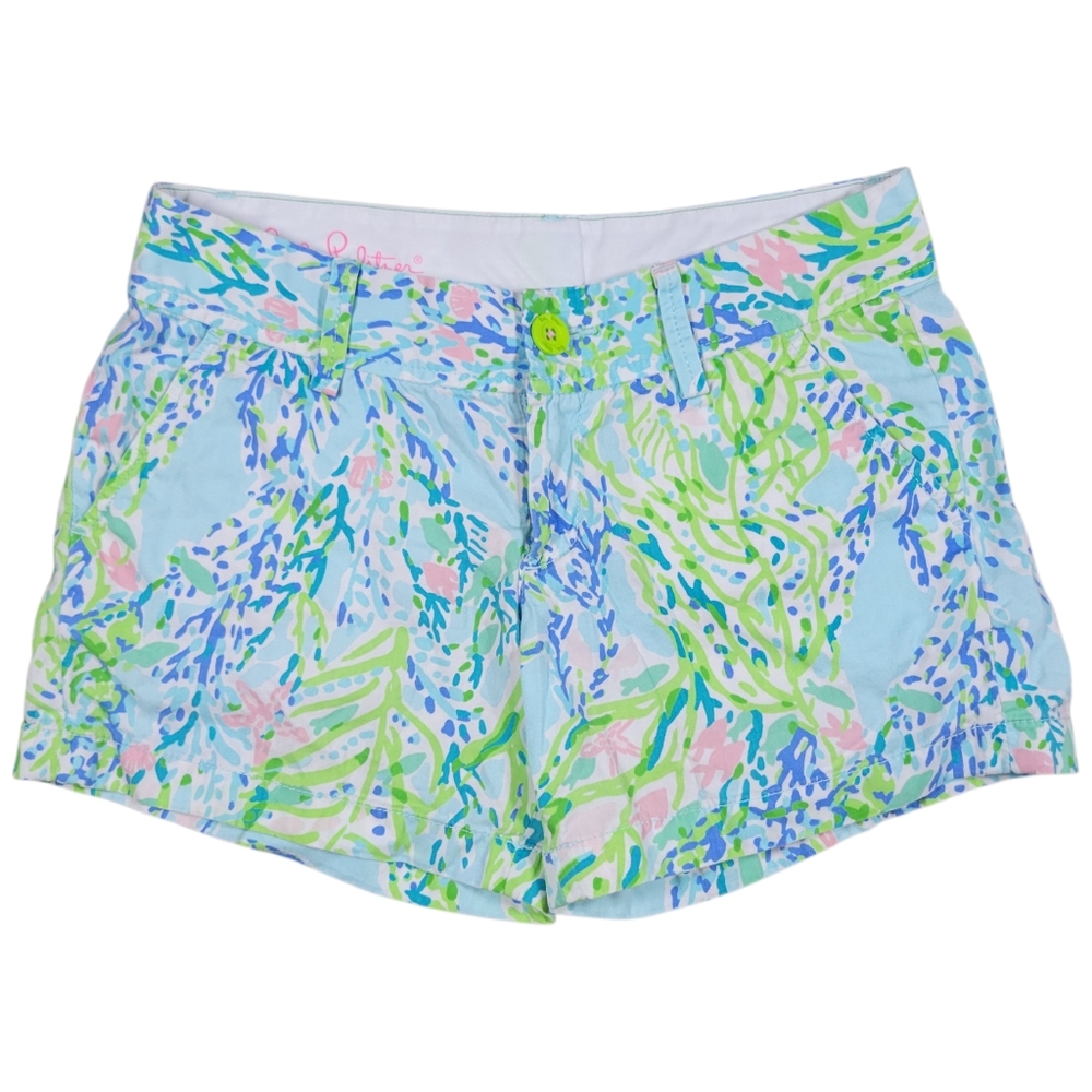 Lilly‎ Pulitzer Callahan Chino Shorts Womens 2 Blue Green Cotton Resort Cruise